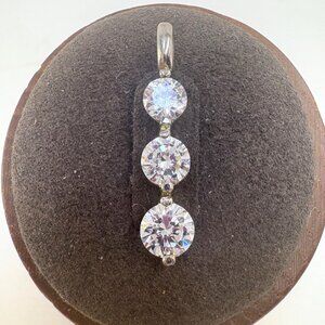 VTG Solid Sterling Silver 925 Cubic Zirconia Drop Pendant Size 1" Length